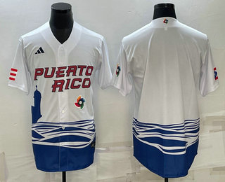 Men's Puerto Rico Baseball Blank White 2023 World Baseball Classic Stitched Jersey