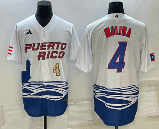 Mens Puerto Rico Baseball #4 Carlos Correa Number 2023 White World Baseball Classic Stitched Jersey