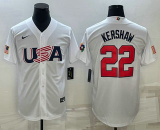 Men's USA Baseball #22 Clayton Kershaw 2023 White World Baseball Classic Stitched Jerseys