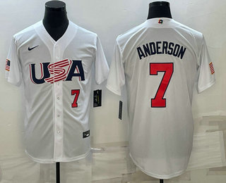 Men's USA Baseball #7 Tim Anderson Number 2023 White World Baseball Classic Stitched Jersey