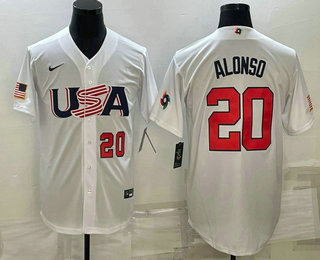 Men's USA Baseball #20 Pete Alonso Number 2023 White World Baseball Classic Stitched Jersey