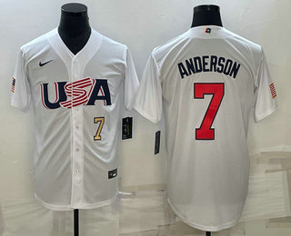 Mens USA Baseball #7 Tim Anderson Number 2023 White World Baseball Classic Stitched Jersey