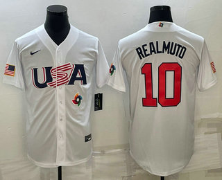 Men's USA Baseball #10 JT Realmuto 2023 White World Baseball Classic Stitched Jerseys