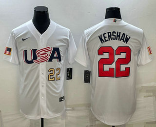 Men's USA Baseball #22 Clayton Kershaw Number 2023 White World Baseball Classic Stitched Jerseys