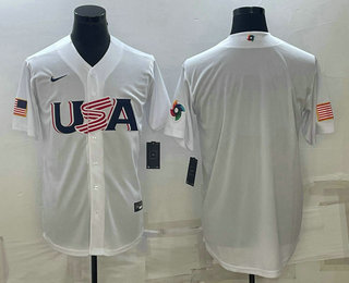 Men's USA Baseball 2023 White World Baseball Blank Classic Replica Stitched Jerseys