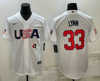 Men's USA Baseball #33 Lance Lynn 2023 White World Baseball Classic Stitched Jerseys