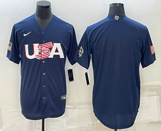 Men's USA Baseball Blank 2023 Navy World Baseball Classic Stitched Jersey