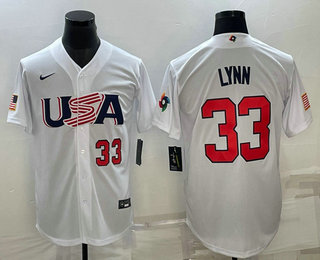 Men's USA Baseball #33 Lance Lynn Number 2023 White World Baseball Classic Stitched Jersey