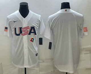 Men's USA Baseball 2023 White World Baseball Blank Classic Replica Stitched Jersey