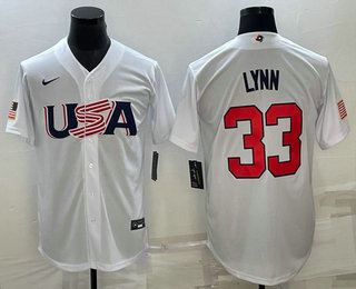 Men's USA Baseball #33 Lance Lynn 2023 White World Baseball Classic Stitched Jersey