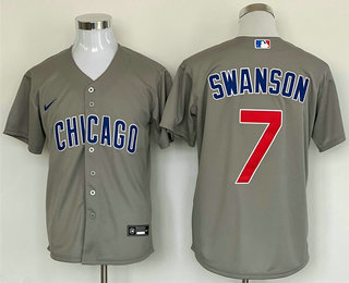 Men's Chicago Cubs #7 Dansby Swanson Grey Stitched MLB Cool Base Nike Jersey