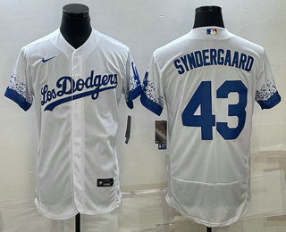 Men's Los Angeles Dodgers #43 Noah Syndergaard White 2022 City Connect Flex Base Stitched Jersey