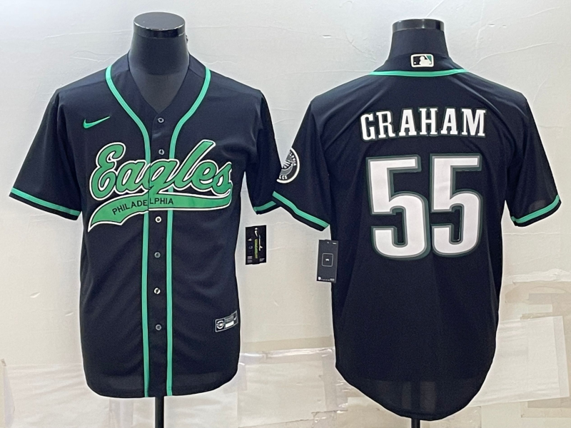 Men's Philadelphia Eagles #55 Brandon Graham Black With Patch Cool Base Stitched Baseball Jersey