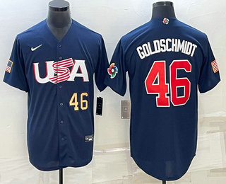 Men's USA Baseball #46 Paul Goldschmidt Number 2023 Navy World Baseball Classic Stitched Jersey