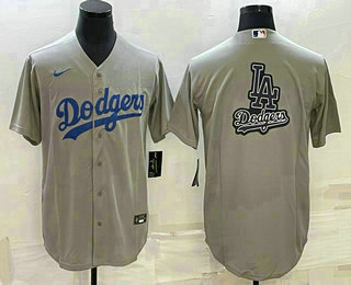 Men's Los Angeles Dodgers Grey Team Big Logo Cool Base Stitched Baseball Jersey1