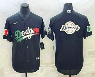 Men's Los Angeles Dodgers Big Logo Mexico Black Cool Base Stitched Baseball Jersey9