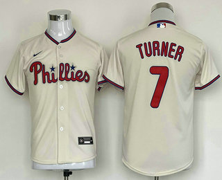 Youth Philadelphia Phillies #7 Trea Turner Cream Stitched MLB Cool Base Nike Jersey