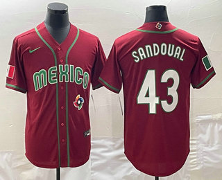 Men's Mexico Baseball #43 Patrick Sandoval 2023 Red World Classic Stitched Jerseys1