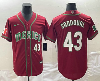 Men's Mexico Baseball #43 Patrick Sandoval Number 2023 Red World Classic Stitched Jersey