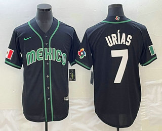 Men's Mexico Baseball #7 Julio Urias 2023 Black White World Classic Stitched Jersey