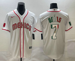 Men's Mexico Baseball #7 Julio Urias 2023 White World Baseball Classic Stitched Jersey2