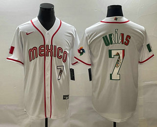 Men's Mexico Baseball #7 Julio Urias Number 2023 White World Baseball Classic Stitched Jerseys1