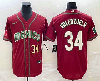 Men's Mexico Baseball #34 Fernando Valenzuela Number 2023 Red Blue World Baseball Classic Stitched Jerseys