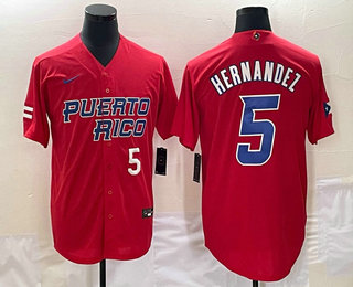 Men's Puerto Rico Baseball #5 Enrique Hernandez Number 2023 Red World Classic Stitched Jerseys