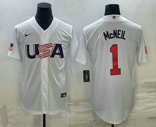 Men's USA Baseball #1 Jeff McNeil 2023 White World Classic Stitched Jersey