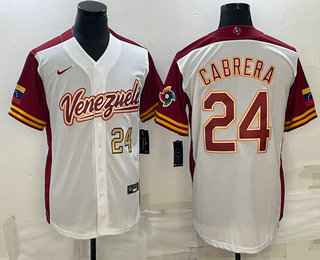 Men's Venezuela Baseball #24 Miguel Cabrera Number 2023 White World Classic Stitched Jerseys