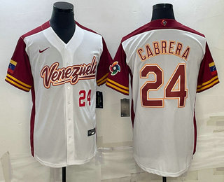 Men's Venezuela Baseball #24 Miguel Cabrera Number 2023 White World Classic Stitched Jersey