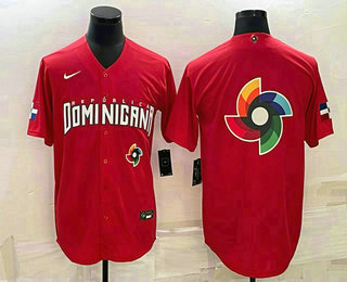 Men's Dominican Republic Baseball 2023 Red World Big Logo With Patch Classic Stitched Jersey