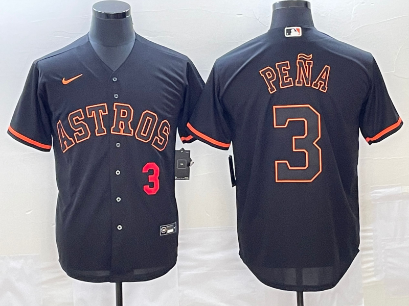 Men's Houston Astros #3 Jeremy Pena Number Lights Out Black Fashion Stitched MLB Cool Base Nike Jersey2