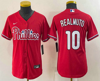 Youth Philadelphia Phillies #10 JT Realmuto Red Stitched MLB Cool Base Nike Jersey