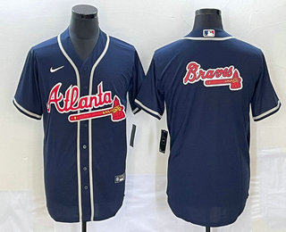 Men's Atlanta Braves Navy Team Big Logo Cool Base Stitched Baseball Jersey