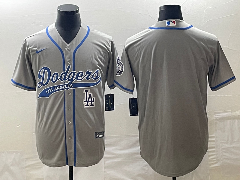 Men's Los Angeles Dodgers Grey Blank With Patch Cool Base Stitched Baseball Jersey