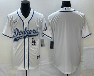 Men's Los Angeles Dodgers White Blank With Patch Cool Base Stitched Baseball Jersey