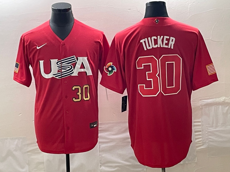 Men's USA Baseball #30 Kyle Tucker Number 2023 Red World Classic With Patch Stitched Jersey