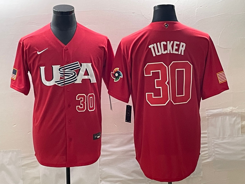 Men's USA Baseball #30 Kyle Tucker Number 2023 Red World Classic With Patch Stitched Jersey1