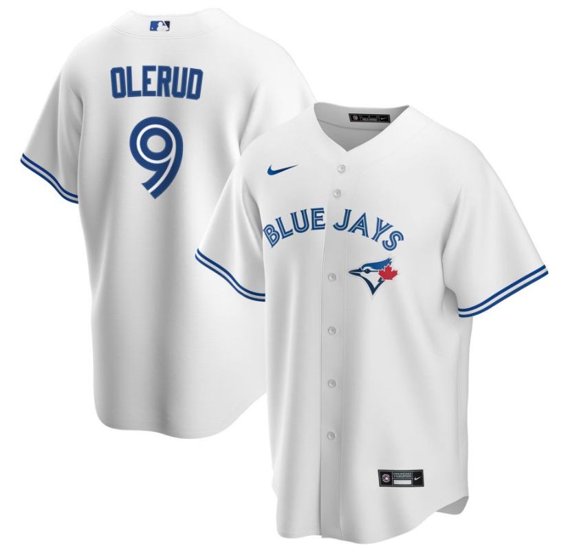 Men's Toronto Blue Jays Olerud,John - 9 White Home Retired Roster Stitched Baseball Jersey