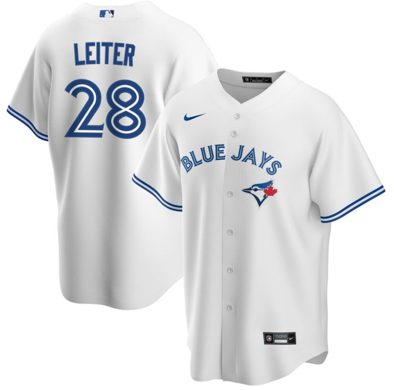 Men's Toronto Blue Jays Leiter,Al - 28 White Home Retired Roster Stitched Baseball Jersey