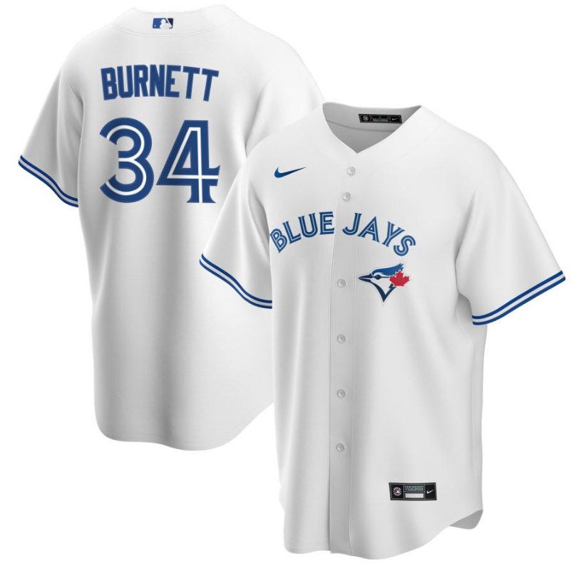 Men's Toronto Blue Jays Burnett,A.J. - 34 White Home Retired Roster Stitched Baseball Jersey