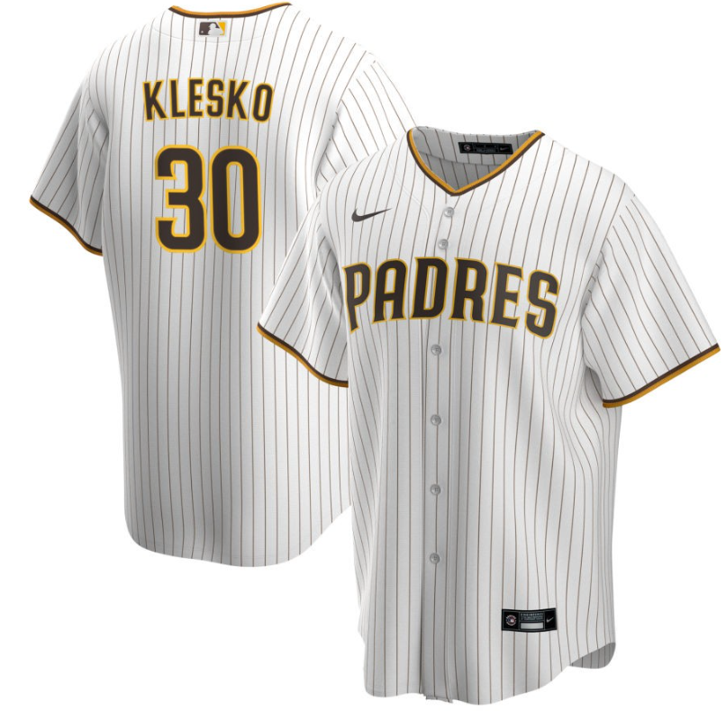 Men's San Diego Padres Klesko,Ryan - 30 White Home Retired Roster Stitched Baseball Jersey