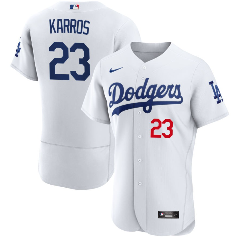 Men's LA Los Angeles Dodgers White Karros,Eric - 23 Home Retired Roster Stitched Baseball Jersey