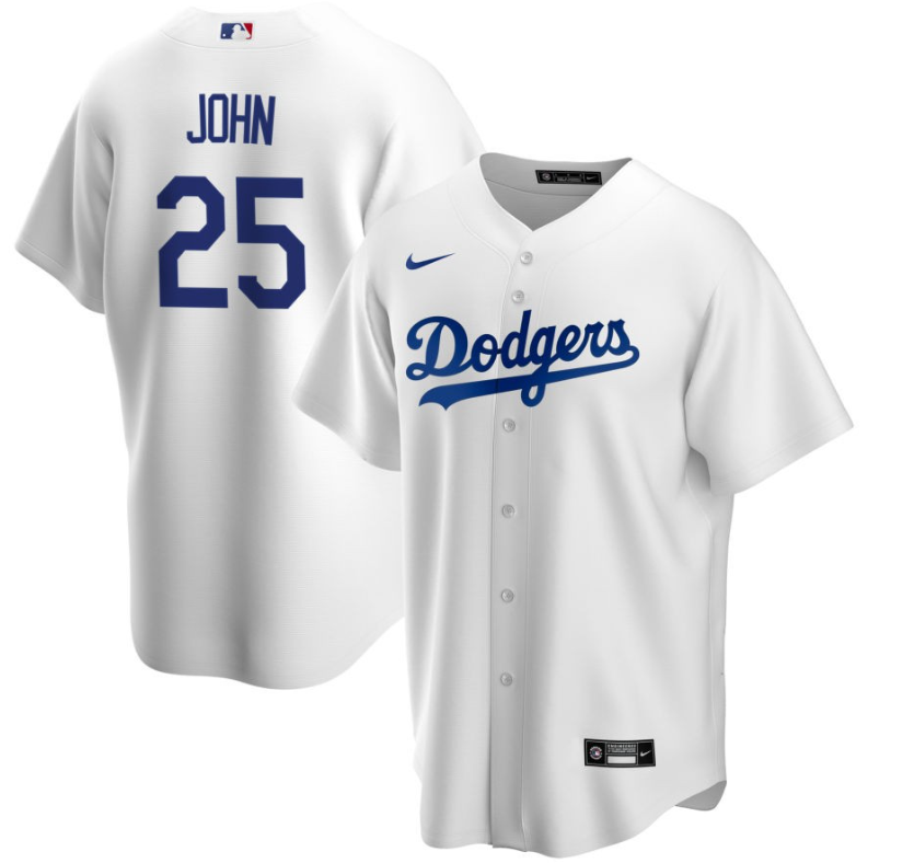 Men's LA Los Angeles Dodgers White John,Tommy - 25 Home Retired Roster Stitched Baseball Jersey 1