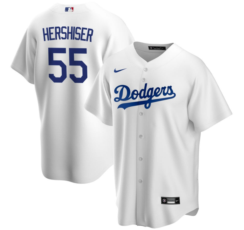 Men's LA Los Angeles Dodgers White Hershiser,Orel - 55 Home Retired Roster Stitched Baseball Jersey 1