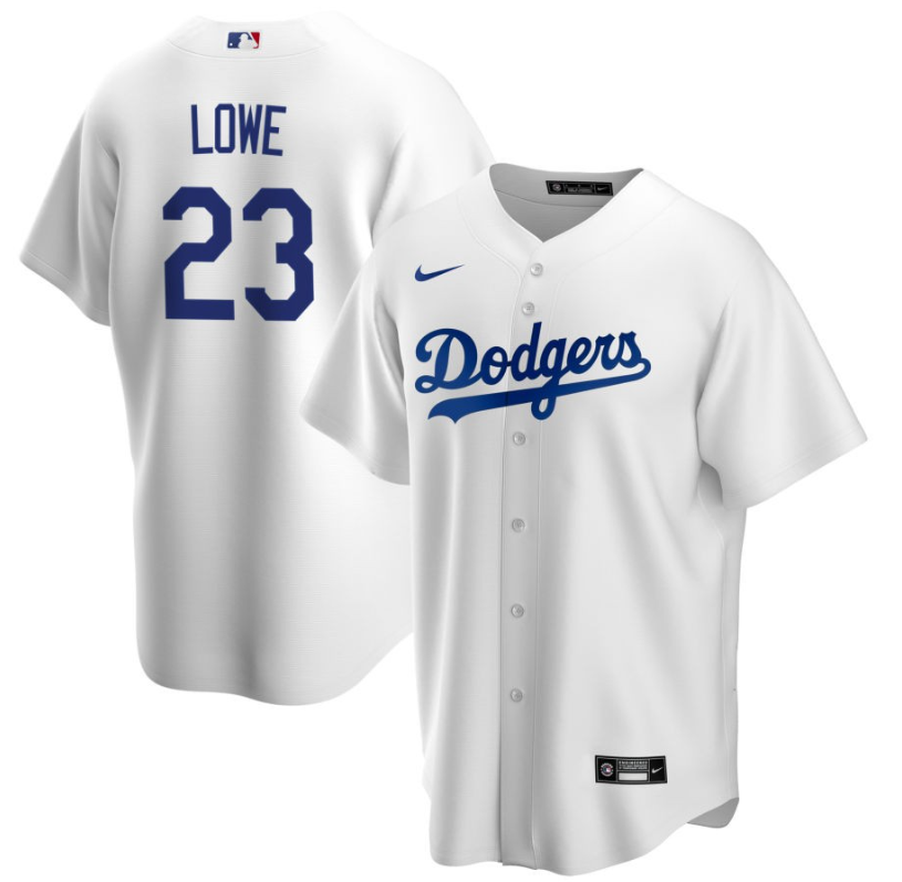 Men's LA Los Angeles Dodgers White Lowe,Derek - 23 Home Retired Roster Stitched Baseball Jersey 1