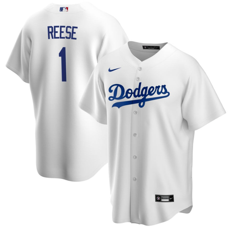 Men's LA Los Angeles Dodgers White Reese,Pee Wee - 1 Home Retired Roster Stitched Baseball Jersey 1