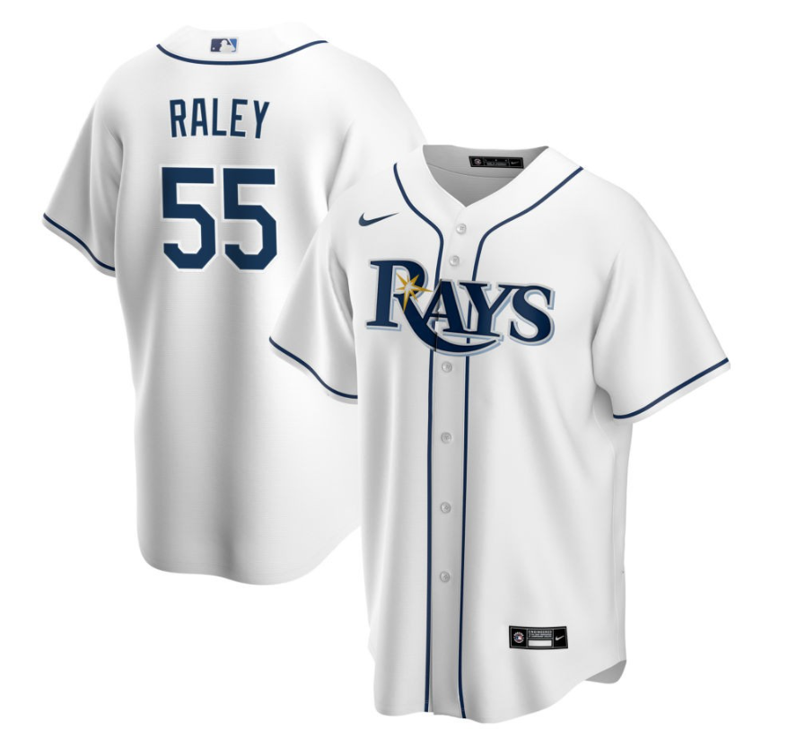 Men's Tampa Bay Rays Raley,Luke - 55 White Home Retired Roster Stitched Baseball Jersey