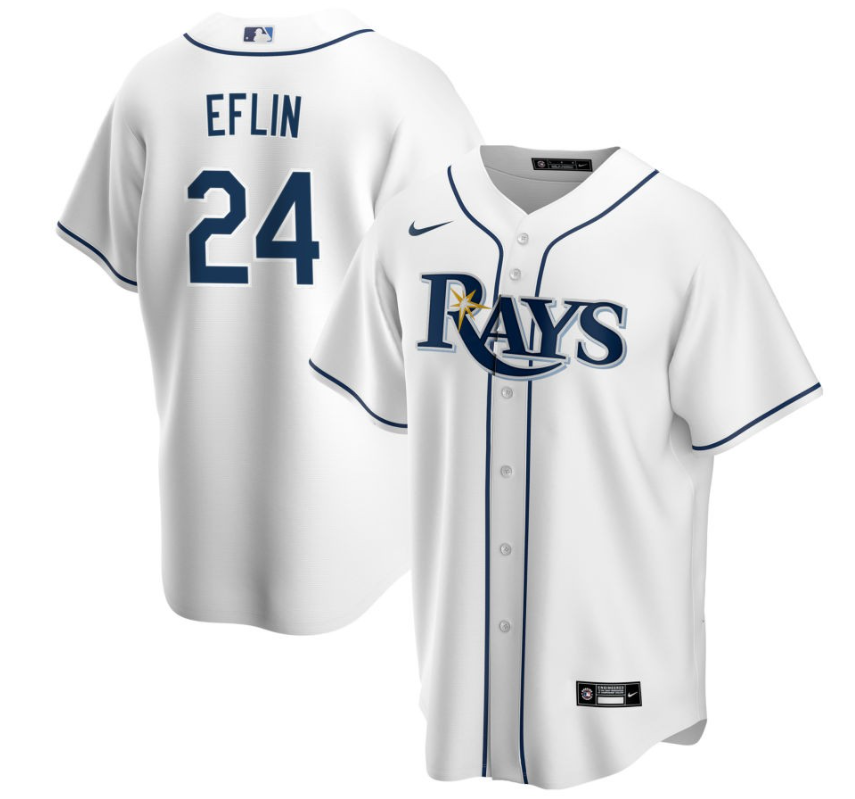 Men's Tampa Bay Rays Eflin,Zach - 24 White Home Retired Roster Stitched Baseball Jersey